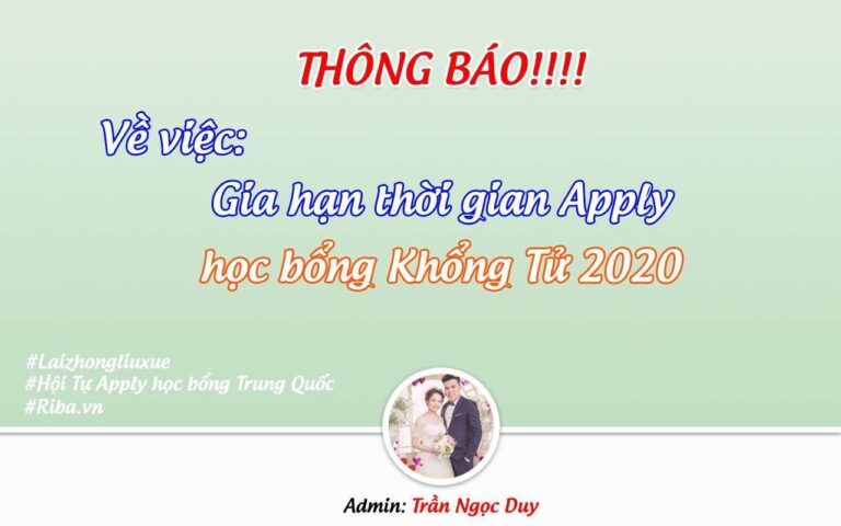 Thông báo về việc gia hạn thời gian xin học bổng Khổng Tử 2020