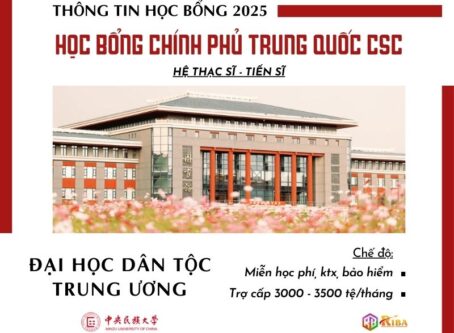 THÔNG TIN TUYỂN SINH 2025 - HỌC BỔNG CSC - ĐẠI HỌC DÂN TỘC TRUNG ƯƠNG HỆ THẠC SĨ & TIẾN SĨ