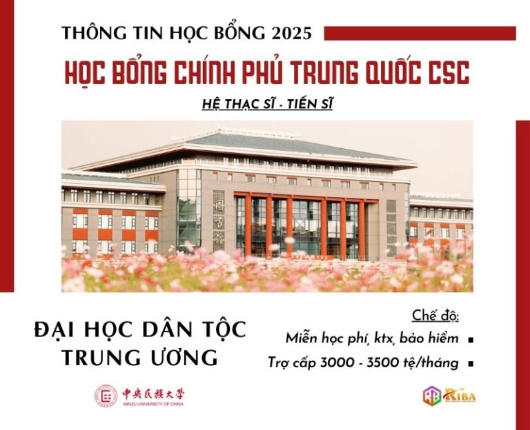 THÔNG TIN TUYỂN SINH 2025 - HỌC BỔNG CSC - ĐẠI HỌC DÂN TỘC TRUNG ƯƠNG HỆ THẠC SĨ & TIẾN SĨ