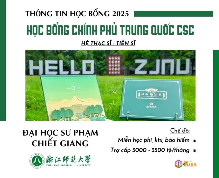 Đại học Sư phạm Chiết Giang tuyển sinh 2025 học bổng CSC hệ Thạc sĩ & Tiến sĩ