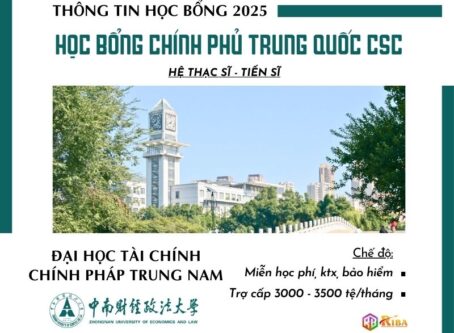 Đại học Tài chính Chính pháp Trung Nam tuyển sinh 2025 học bổng CSC hệ Thạc sĩ & Tiến sĩ