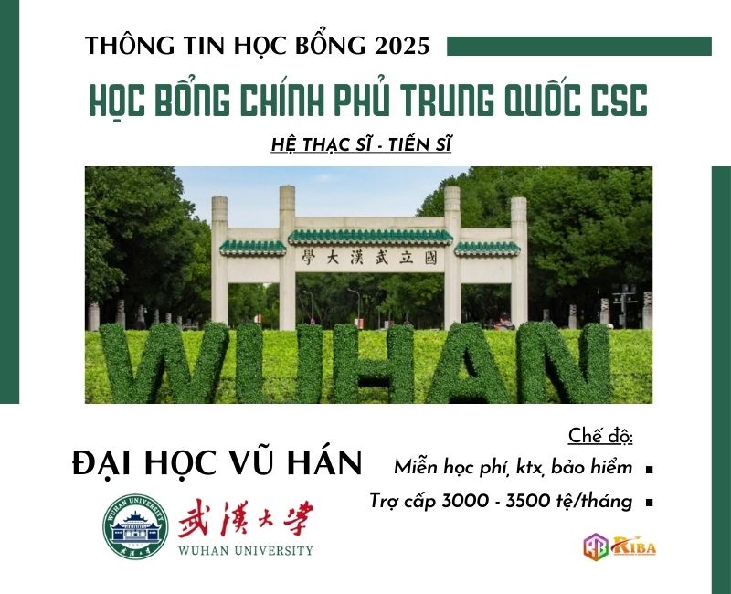 Đại học Vũ Hán tuyển sinh 2025 học bổng CSC hệ Thạc sĩ & Tiến sĩ